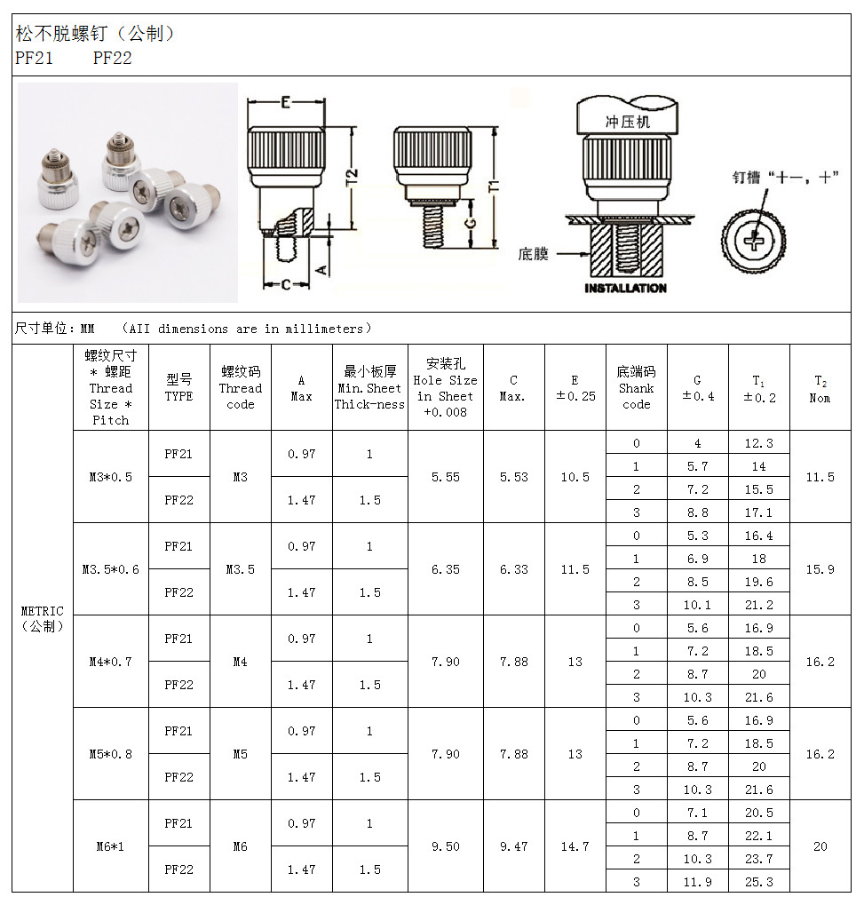 PF21（PF22）松不脱螺钉